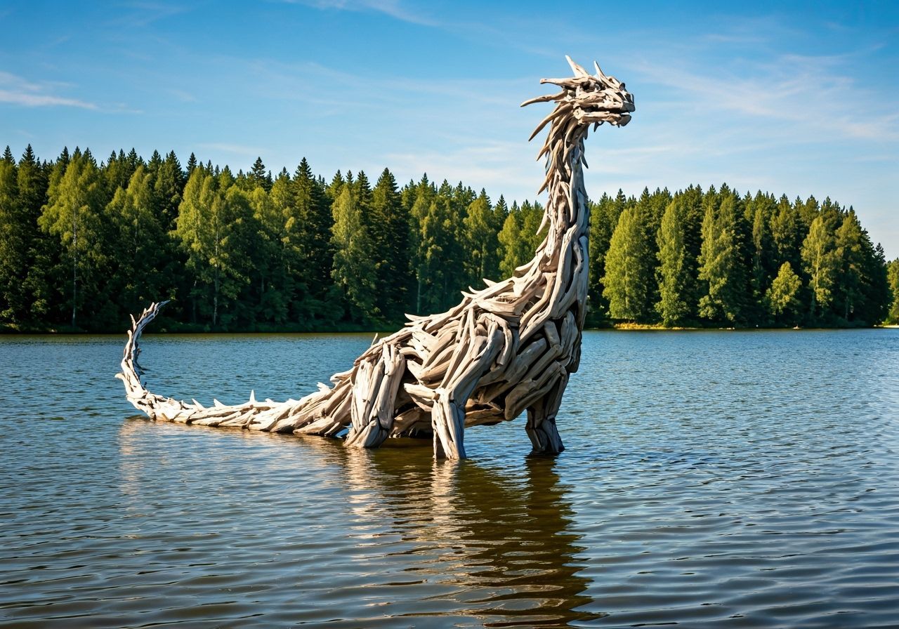 Lochness Monster Driftwood Sculpture in Golden Light