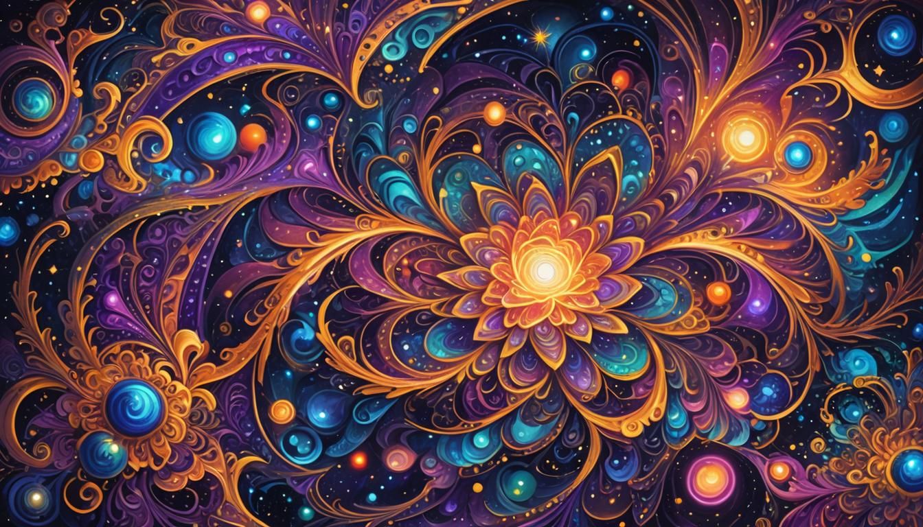 Cosmic Astral Illustration in Mixed Media Style