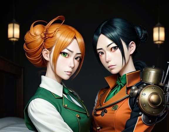 Kemono Twin Sisters Kissing in Manga Style