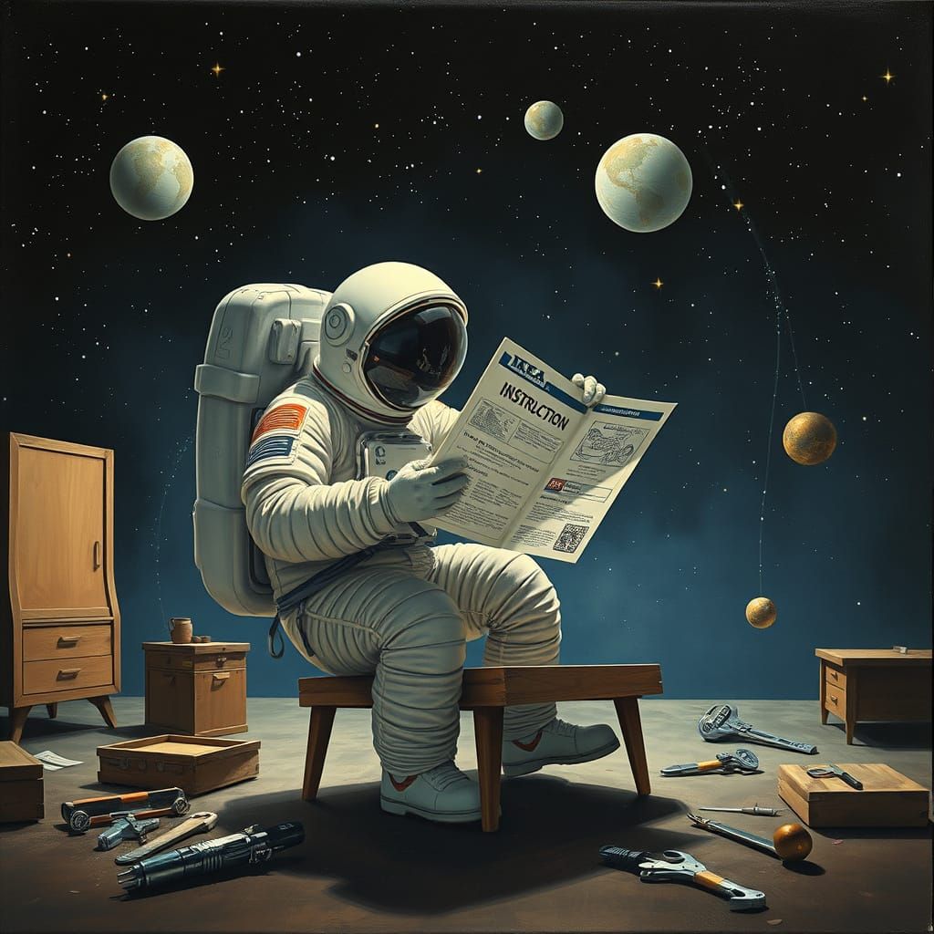 Astronaut Assembles Furniture in Zero Gravity: Surreal Digit...