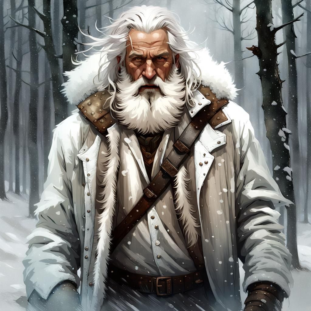 Trapper in Snowstorm: Detailed Digital Art