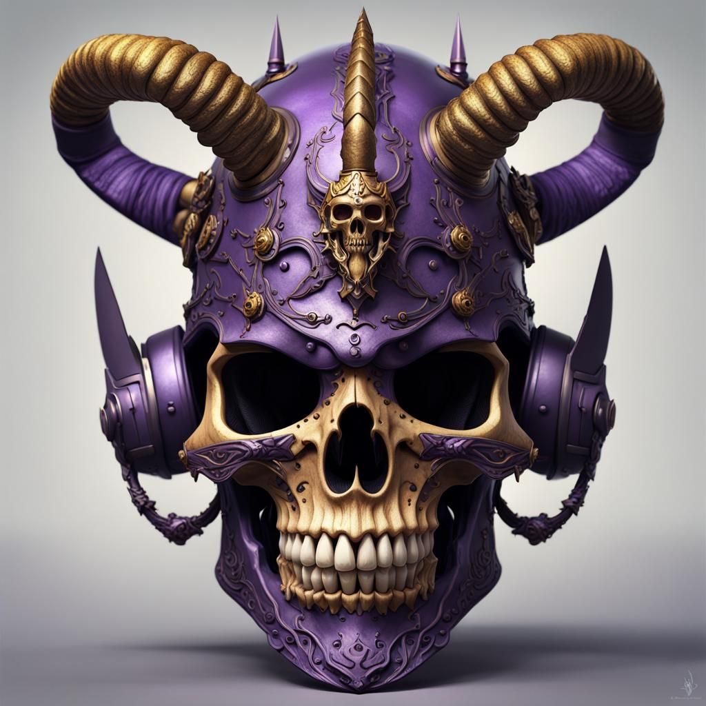 Evil Skull with Horned Helmet in Dark Fantasy Style