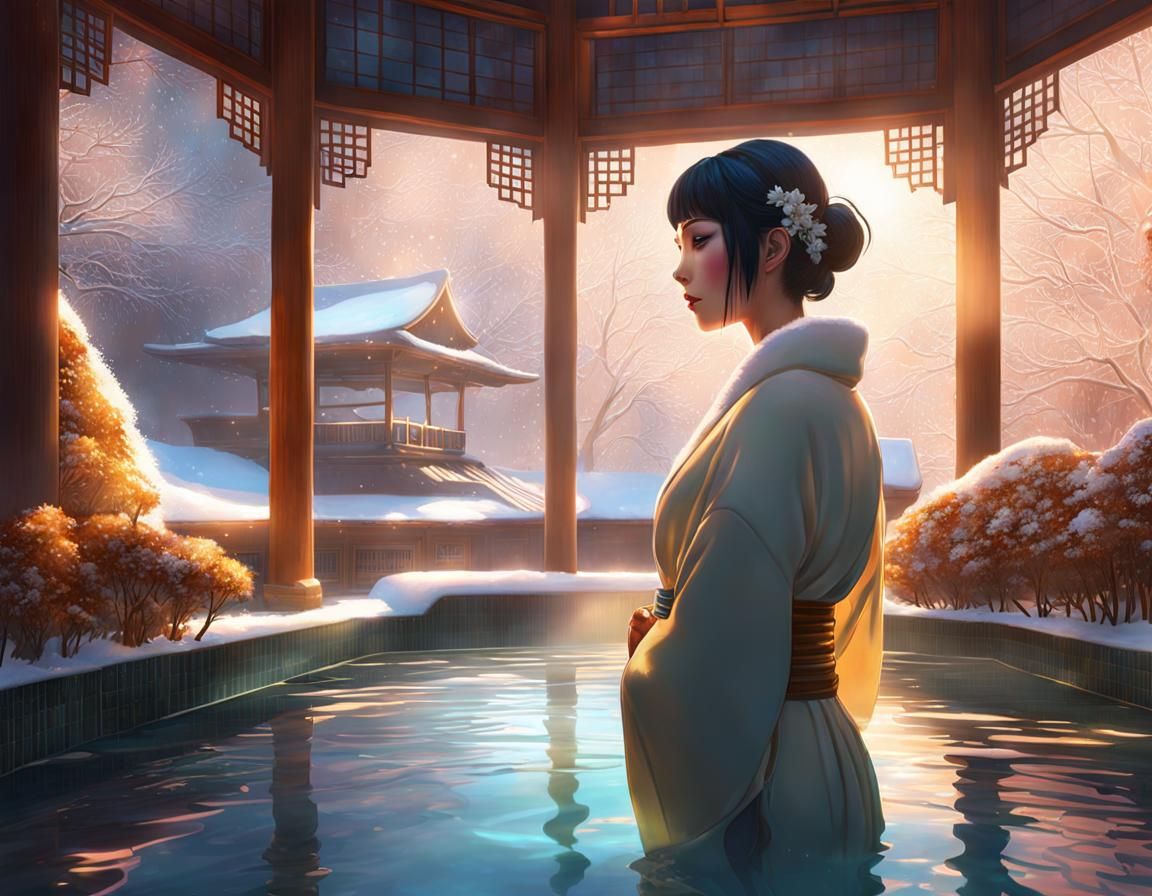 Solarpunk Onsen: A Winter Bathhouse in 3D