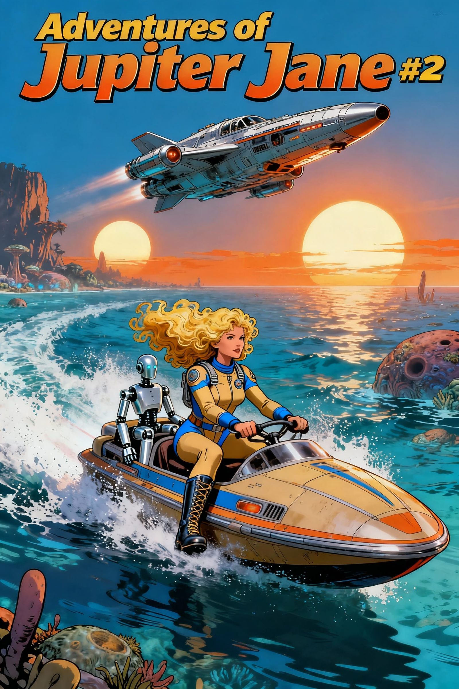 Jupiter Jane Pilots Water Speeder in Retro Sci-Fi Scene