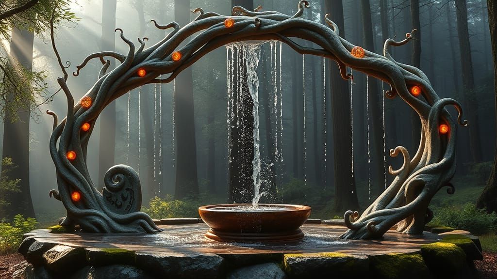 Enchanted Elven Fountain in Forest Glade