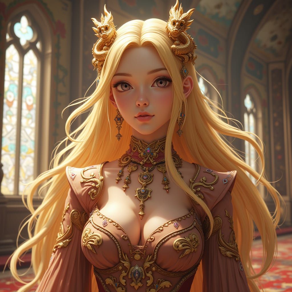 Dragon Adorned Woman in Anime Style