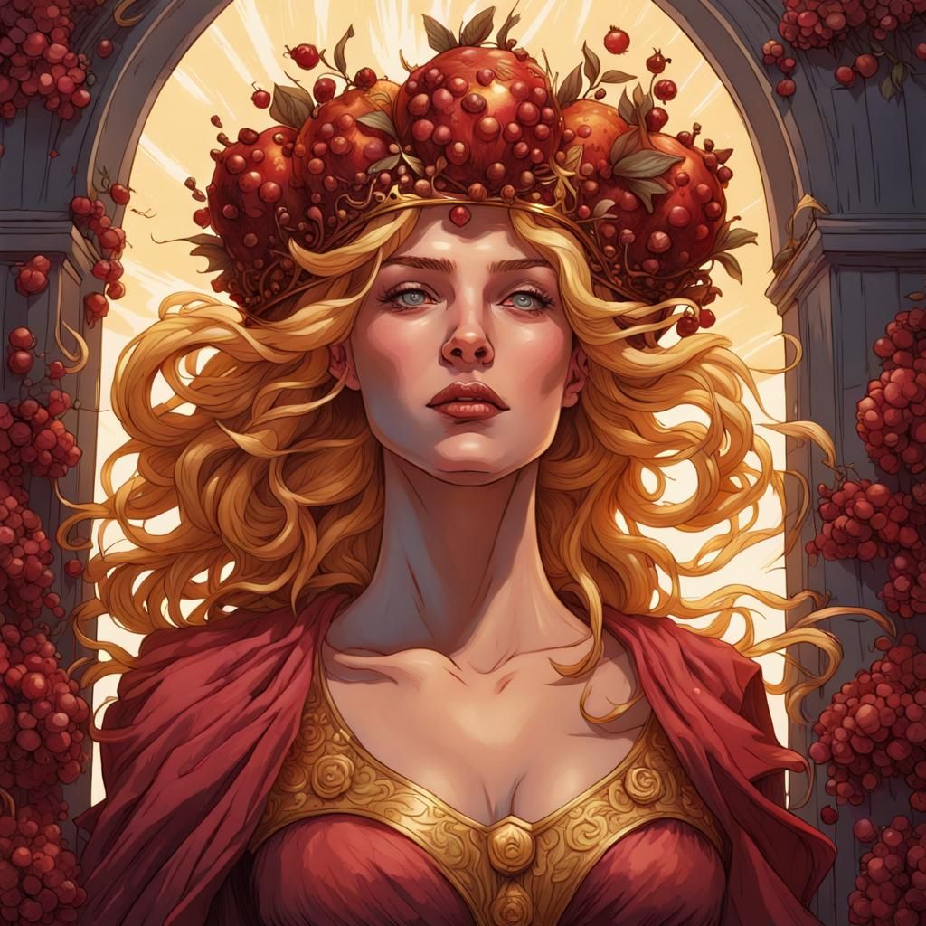 Persephone with Iron Crown in Hyperdetailed Comic Art