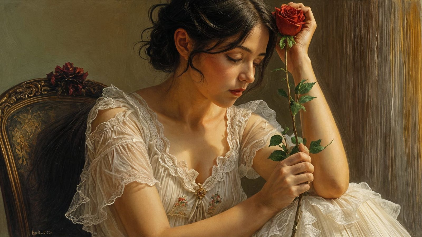 Woman with Rose: An Academic Oil Painting