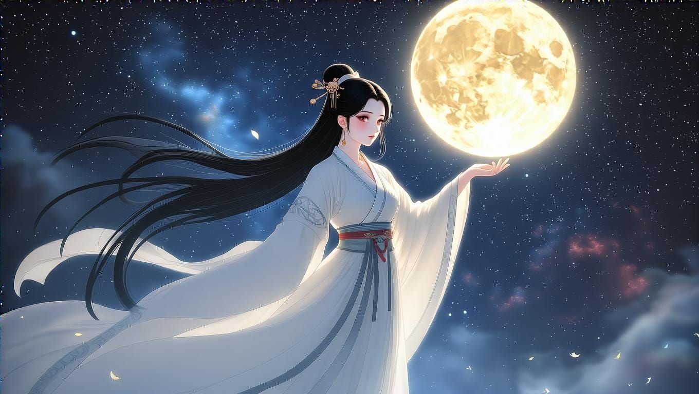 Ethereal Chinese Goddess in Starry Sci-Fi Nebula