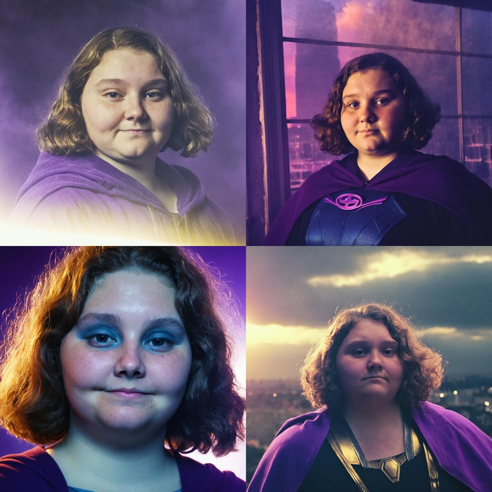 Purple Superheroine in Cinematic Live-Action Style
