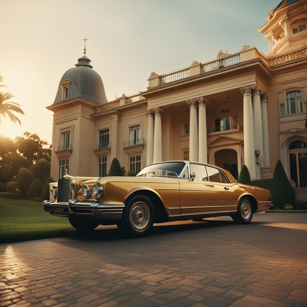 Luxury Car Enters Grand Estate: Cinematic Film Still