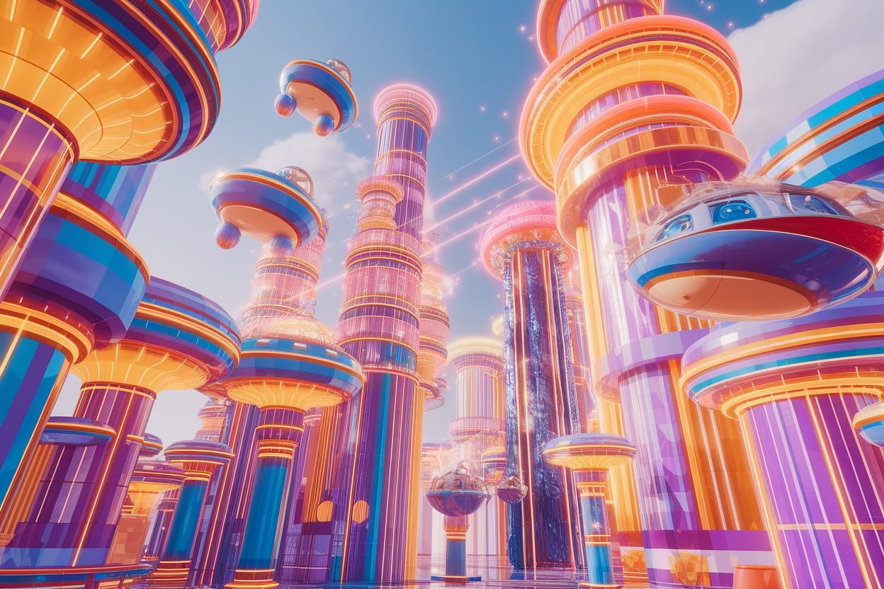 Surreal Cityscape in Vibrant 3D Style