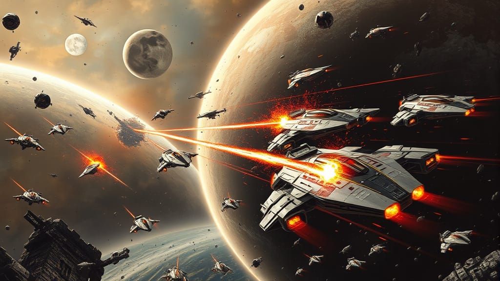 Epic Space Battle Unfolds Near a Ravaged Planet in Cyberpunk...