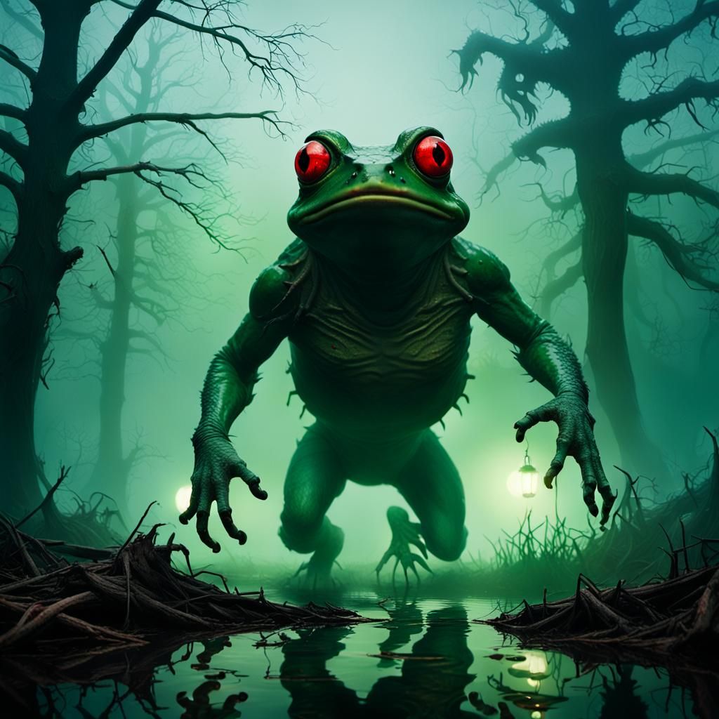 Giant Zombie Frog in Abandoned Swamp: Horror Movie