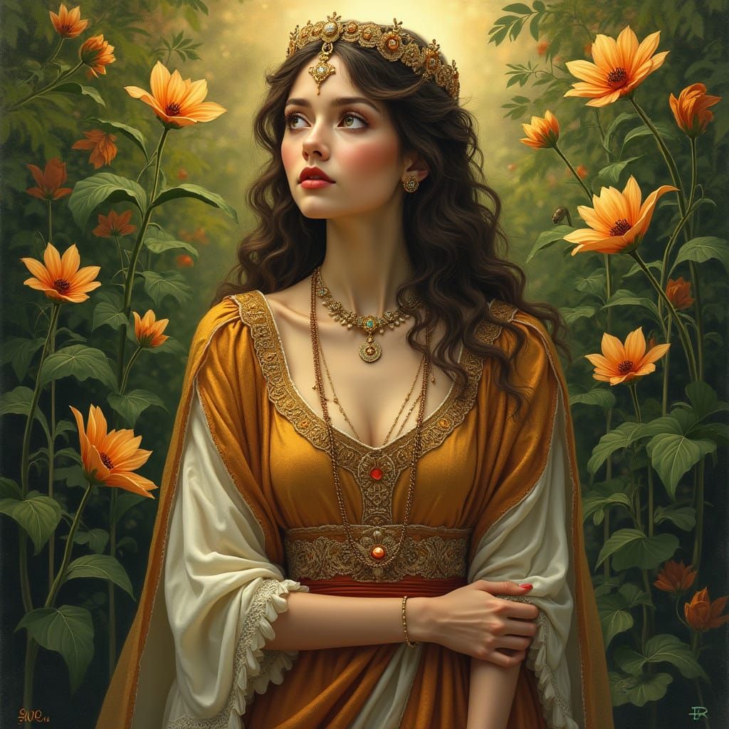 Regal Woman Embodies Growth and Abundance in Nature