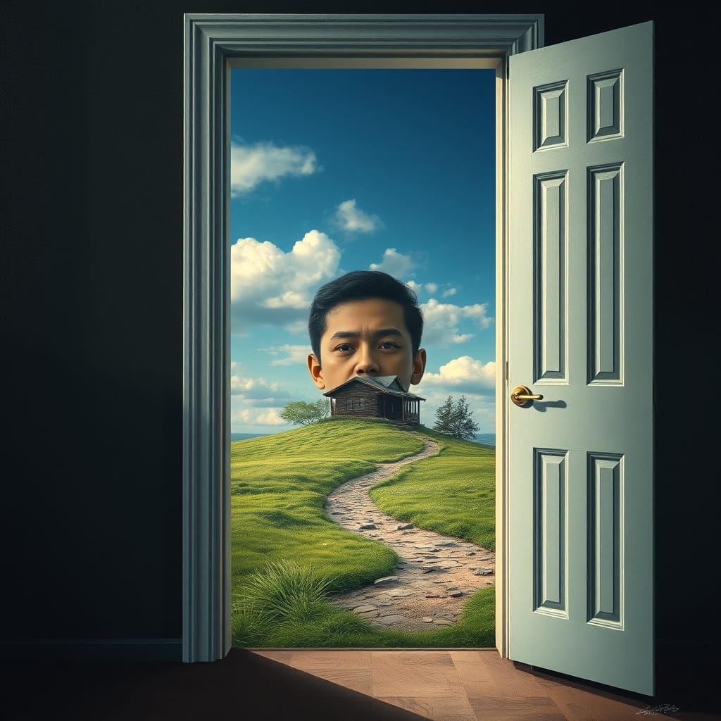 Dreamy Surreal Landscape Through Open Door