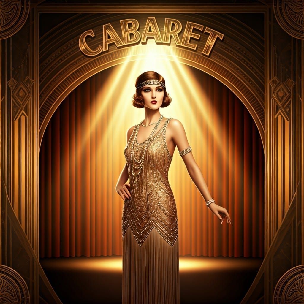 Art Deco Poster with the written in bold "CABARET" Medium Sh...