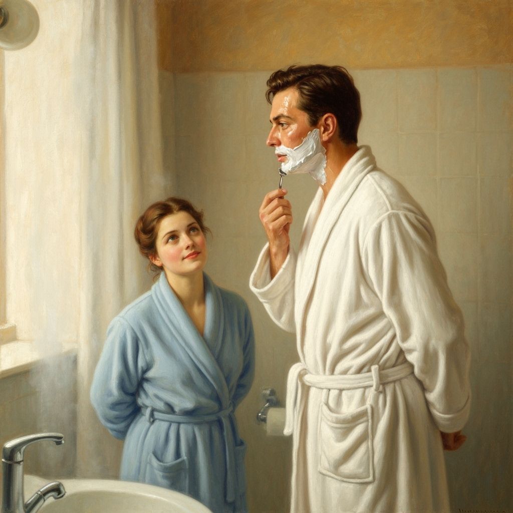 Intimate Morning Shaving Scene in Golden Light
