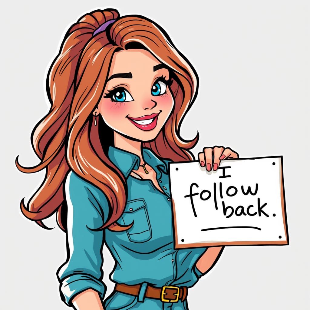 Sultry Cartoon Goddess Holding Followback Sign