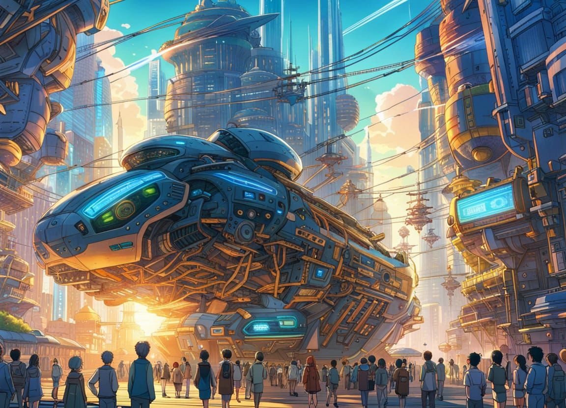 Futuristic Utopia in Cyberpunk Anime Style