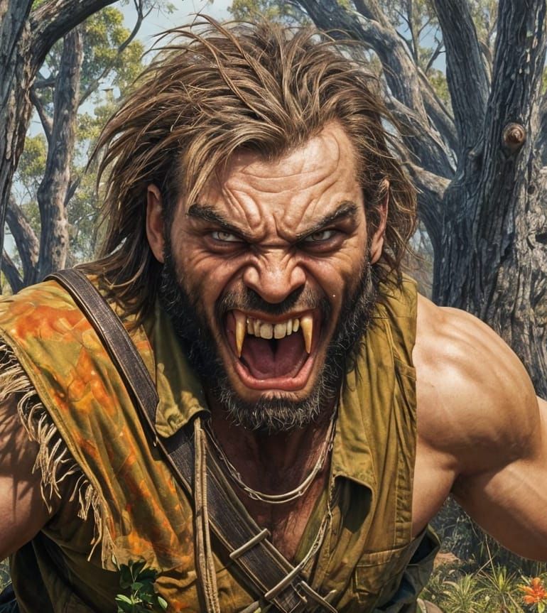 Wild Australian Bushland Encounters a Feral Man in Neo-Impre...
