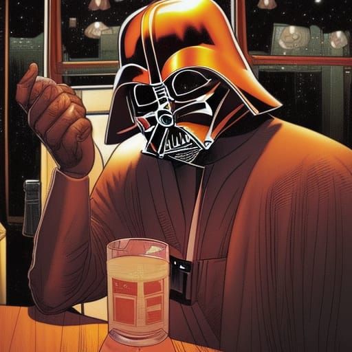 Darth Vader at Bar in Comic Book Style