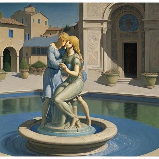 Surreal Water Fountain Inspired by Barlach and Chagall