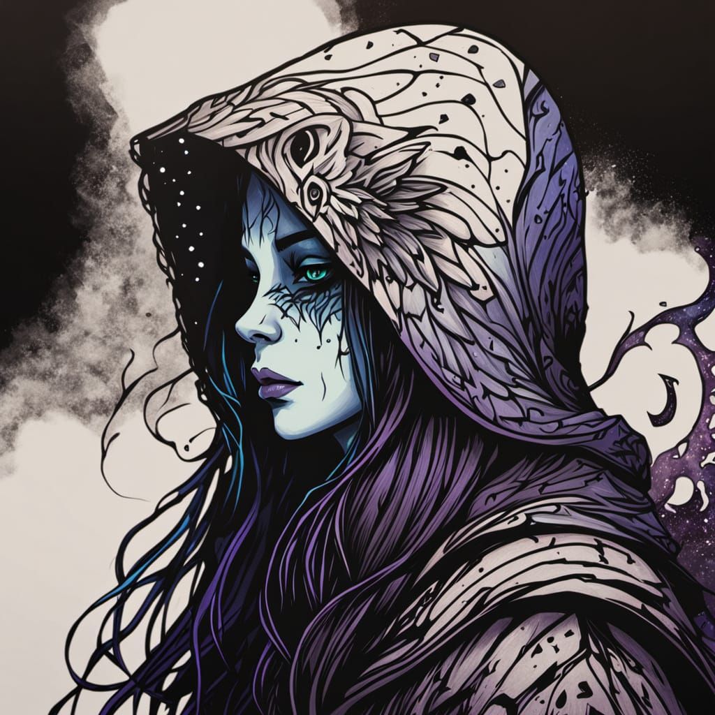 Ethereal Hooded Girl in Dark Fantasy Illustration