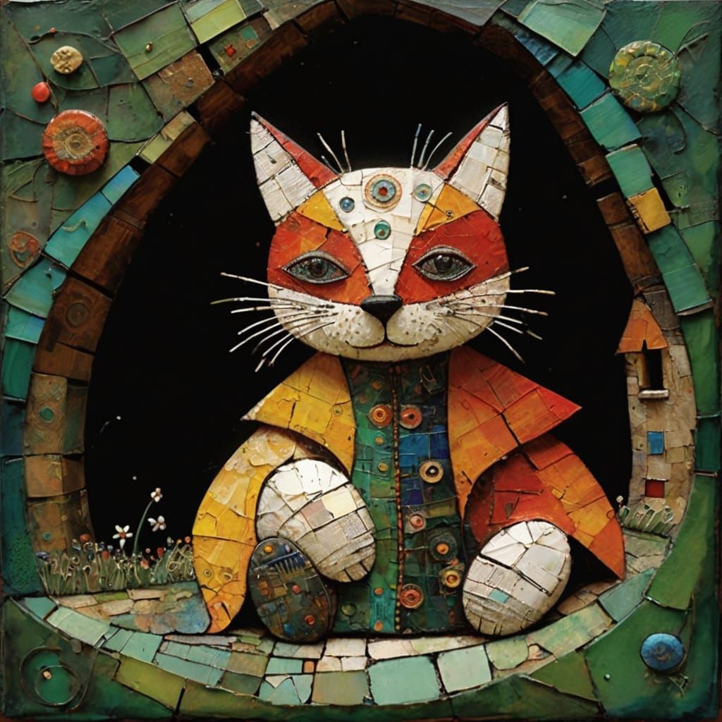 Textured Encaustic Painting in Naive Style