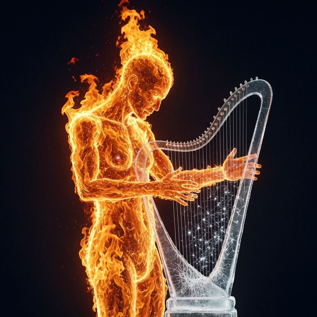 Fiery Figure Plays Frozen Harp