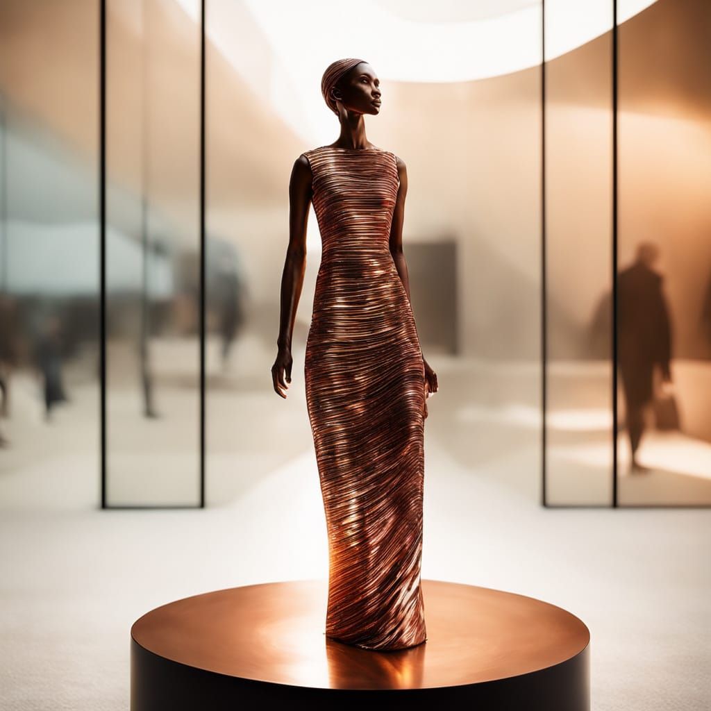 Ethereal Copper Sculpture in Museum Setting