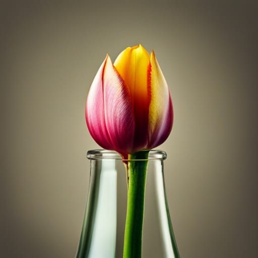 Tulip Still Life Inside a Bottle