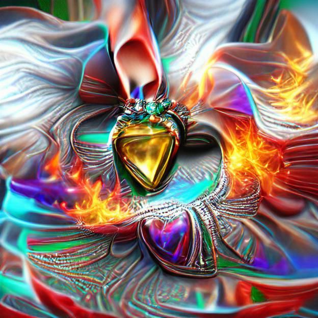 Iridescent Jewel Heart Ablaze: 3D Artwork