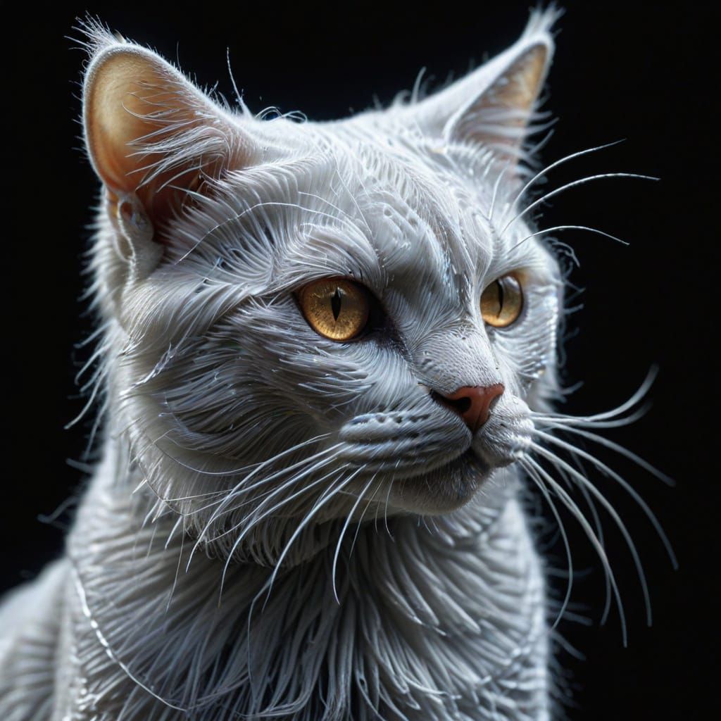 Surreal Thread Cat in Oil Painting Style
