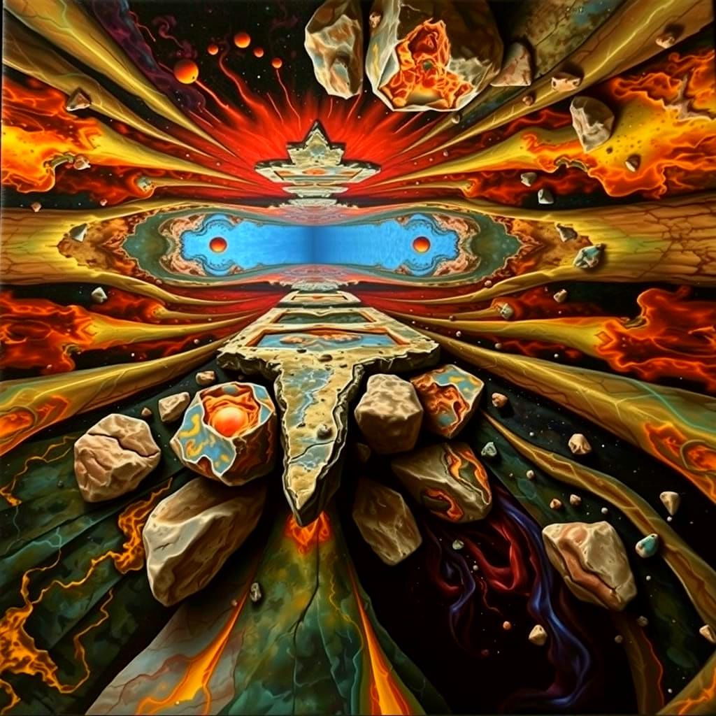 Molten Rock Formations in Vivid Fractal Oil Painting