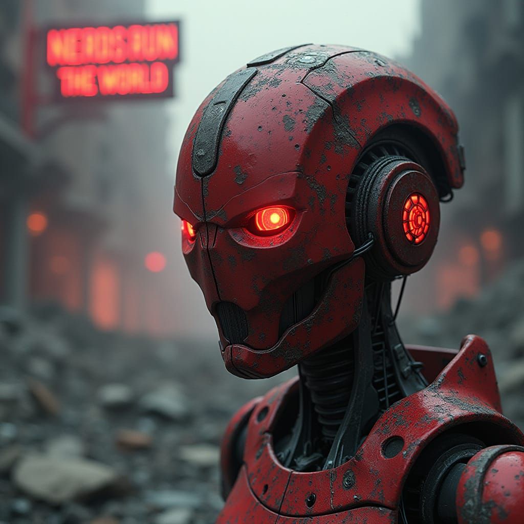 Warrior Robot Princess in Post-Apocalyptic Ruins