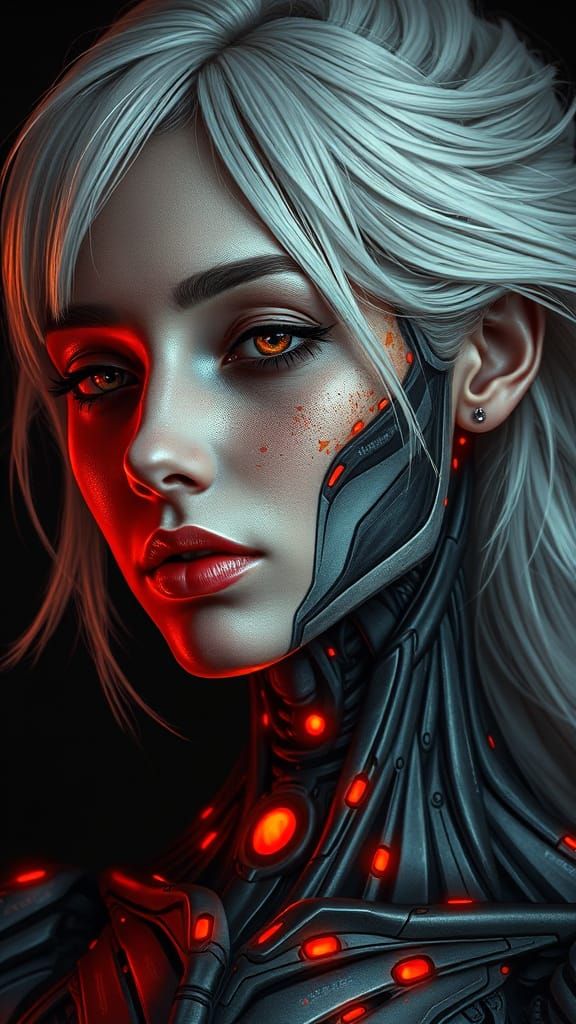 Cyberpunk Woman with Hyperrealistic Face Paint and Mechanica...