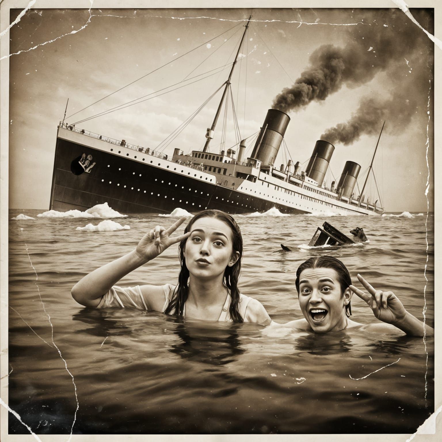 Titanic Selfie: A Surreal Vintage Photograph