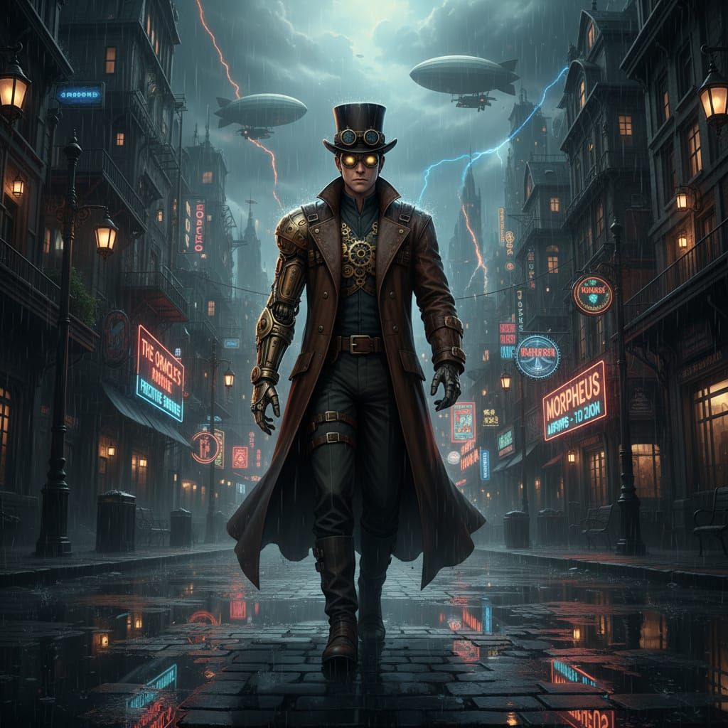 Steampunk Neo in Neo-Victorian Cityscape