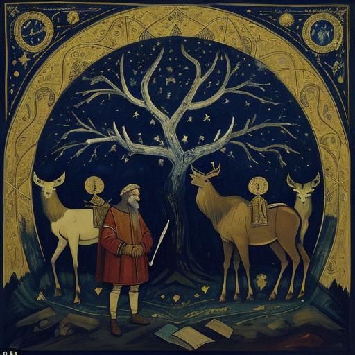 Wise Elk Disappears into the Night, Expressive Painting