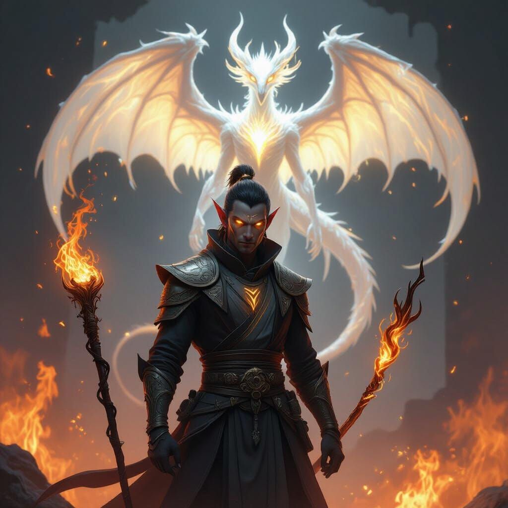 Epic Fantasy Monk with Dragon Spirit and Magical Staff