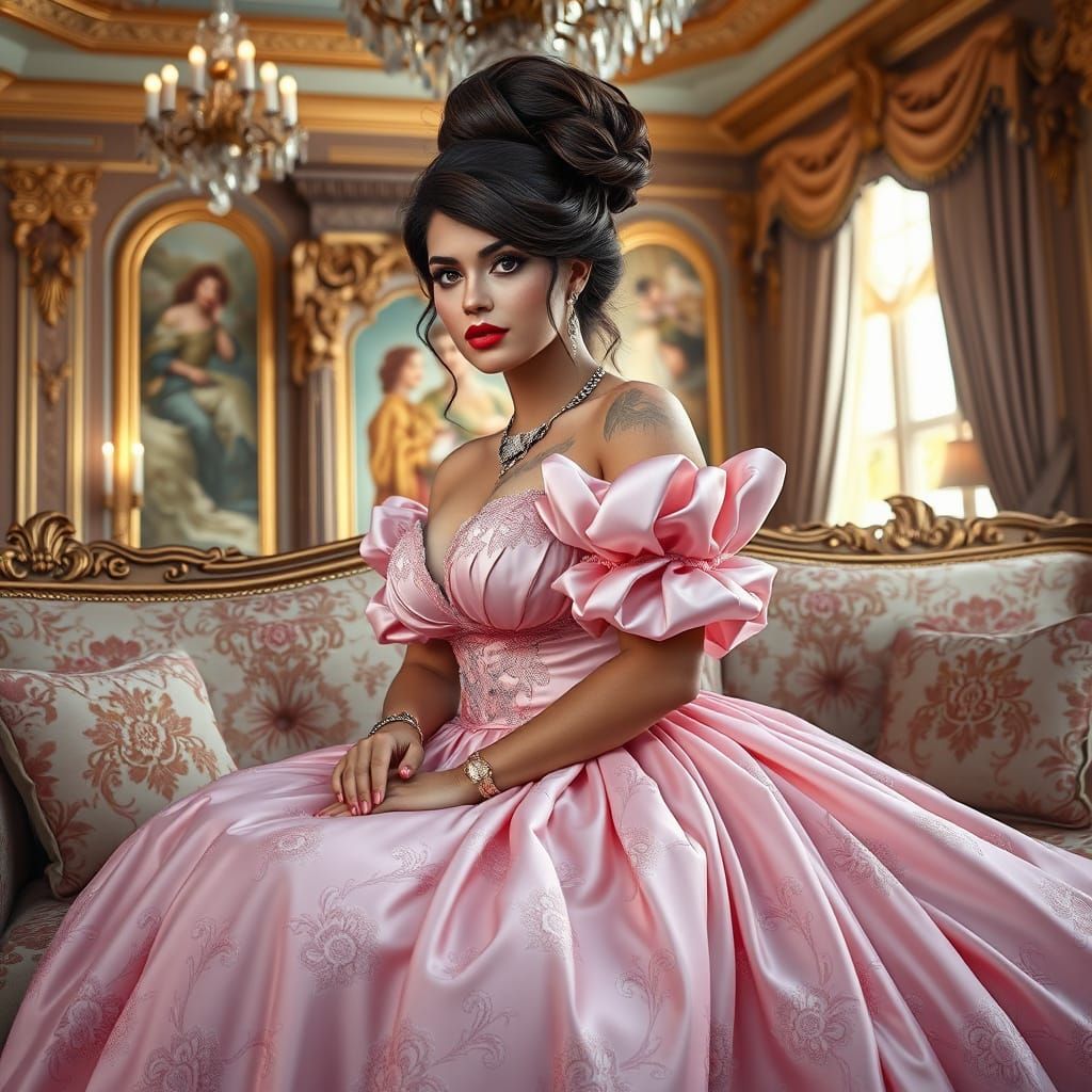 Elegant Woman in Pink Gown, Matte Painting Style