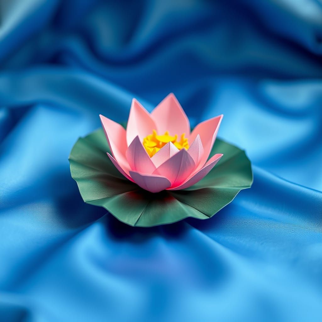 Surreal Pastel Lotus Blooms on Origami Leaf