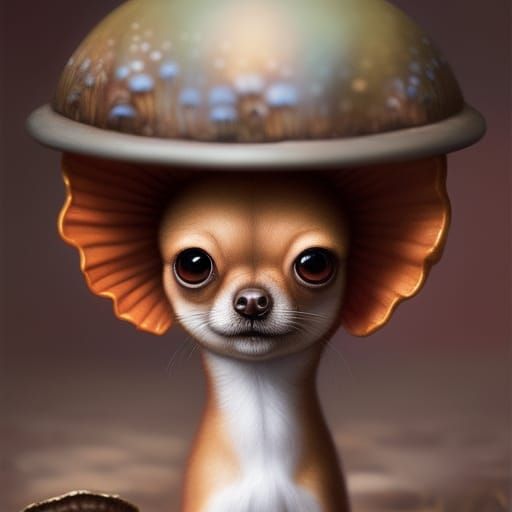Mushroom Chihuahua Chibi Portrait in Sinister Style