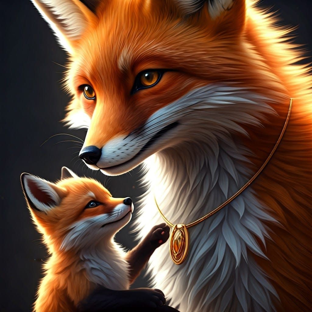Mama Fox and Cub in Detailed 3D Render
