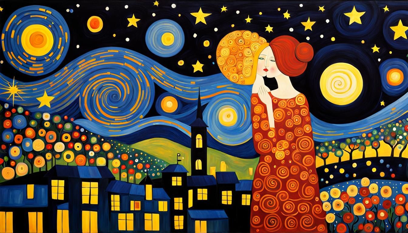 Starry Night, painted in the style of Gustaf Klimt