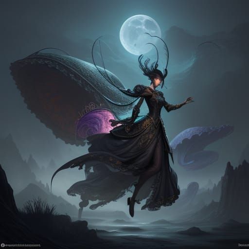 Ethereal Evening Shoes in Mystical Moonlit Setting