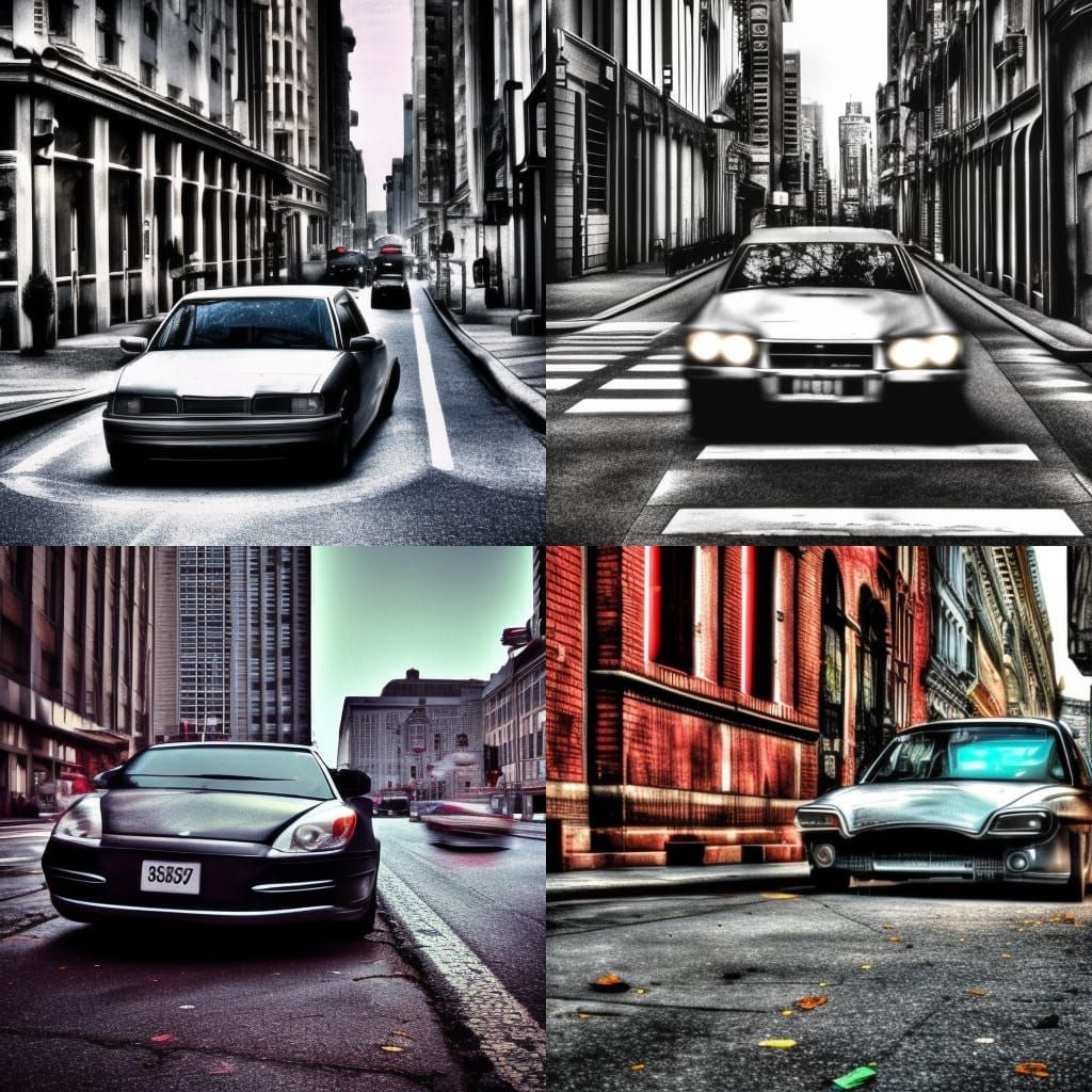 Hyperrealistic Car Approaching Camera in Cityscape