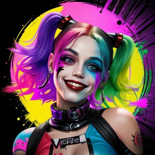 Harley Quinn as House DJ in Splash Art Style