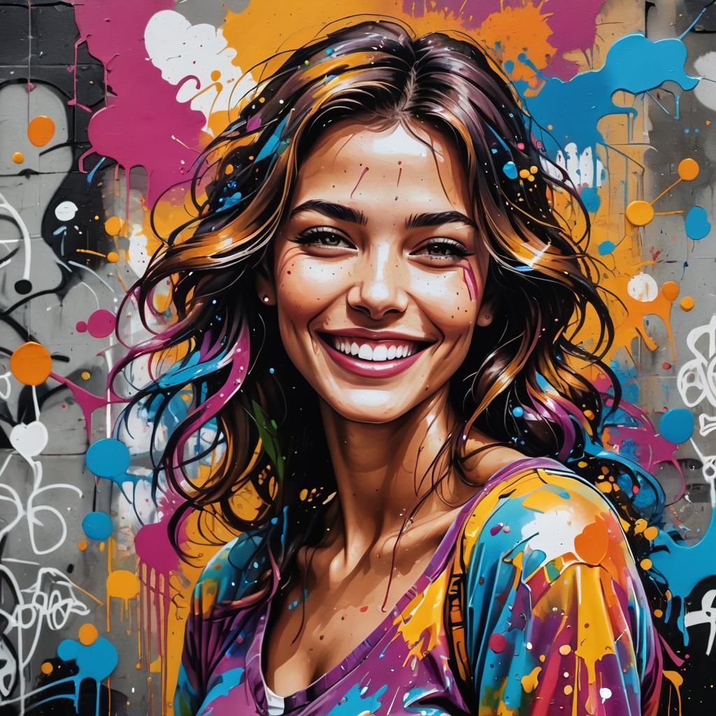 Romantic Lady with Radiant Aura in Graffiti Art Style